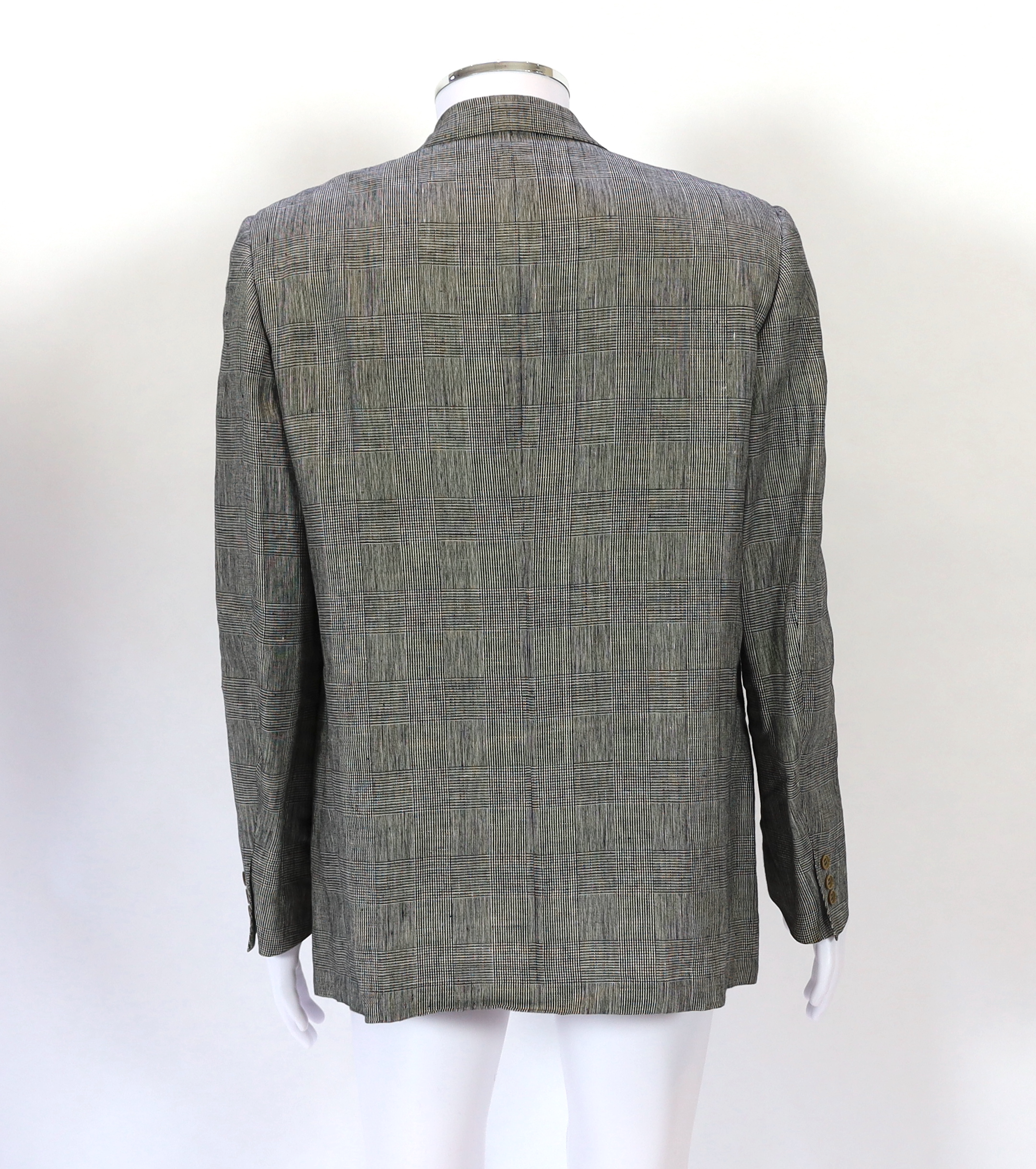 A Saint Laurent rive gauche gentlemen's Prince of Wales check double breasted linen suit, approx size 42